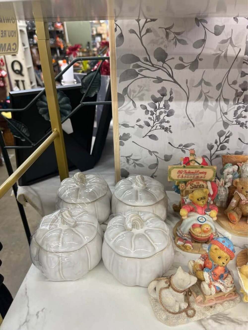 Set of 4 White Ceramic Pumpkin Lidded ramekins
